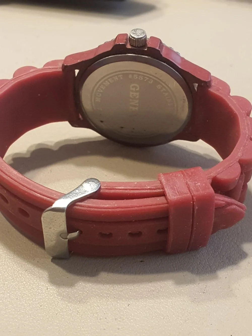 🦋10/$20🦋 Geneva Silver/Red Rhinestone Silicone Women's Watch